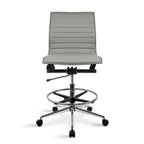Modern Drafting Chair Upholstered PU Leather Ribbed Armless Mid Back with Tall Adjustable Base & Leg Rest