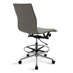 Modern Drafting Chair Upholstered PU Leather Ribbed Armless Mid Back with Tall Adjustable Base & Leg Rest