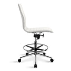 Modern Drafting Chair Upholstered PU Leather Ribbed Armless Mid Back with Tall Adjustable Base & Leg Rest