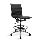 Modern Drafting Chair Upholstered PU Leather Ribbed Armless Mid Back with Tall Adjustable Base & Leg Rest