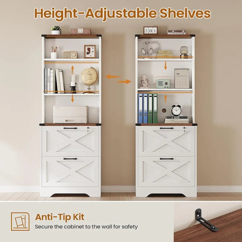 2 Drawer File Cabinet with Lock Hanging File Folders Home Office