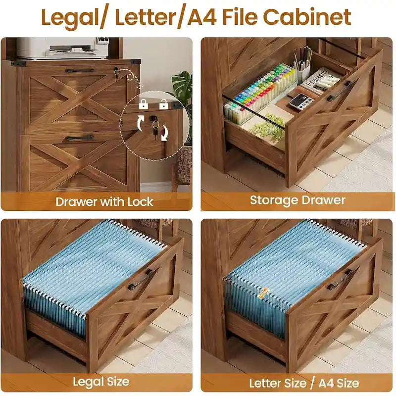 2 Drawer File Cabinet with Lock Hanging File Folders Home Office
