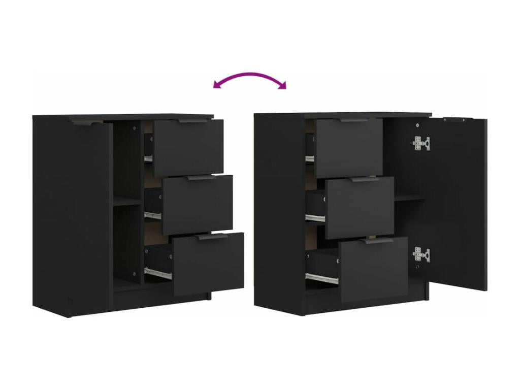 Black Engineered Wood Sideboard, 60 x 30 x 70 cm