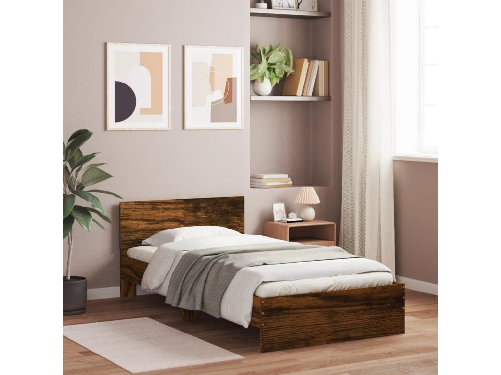 Brown Oak Wood Bed Frame, 100 x 200 cm