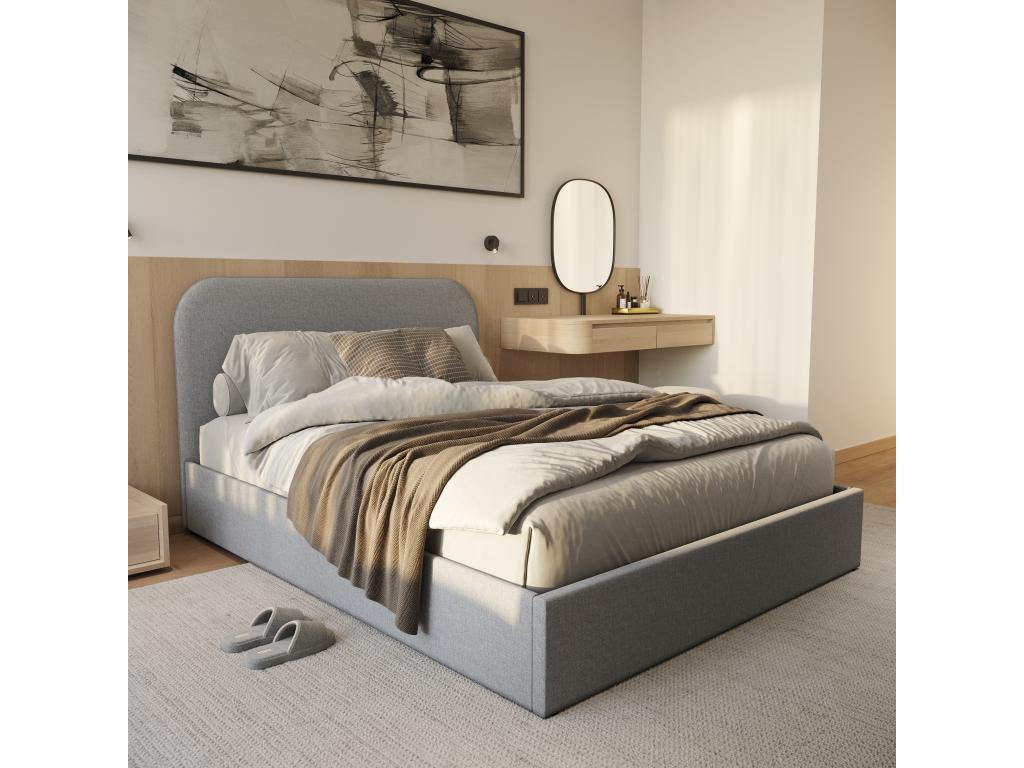 Gray Fabric Bed, 140 x 190 cm