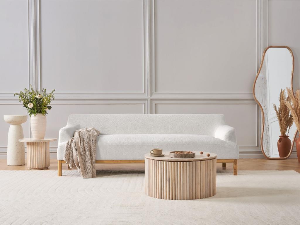 White Boucle Fabric Sofa