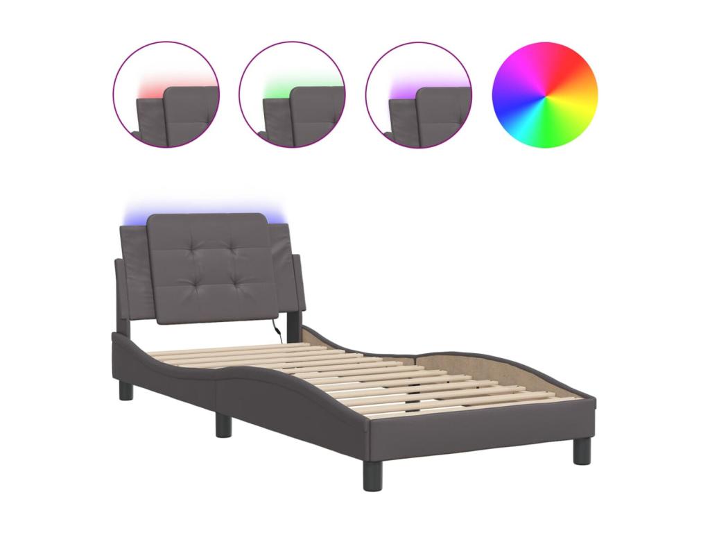 Gray Faux Leather Bed Frame, 80 x 200 cm