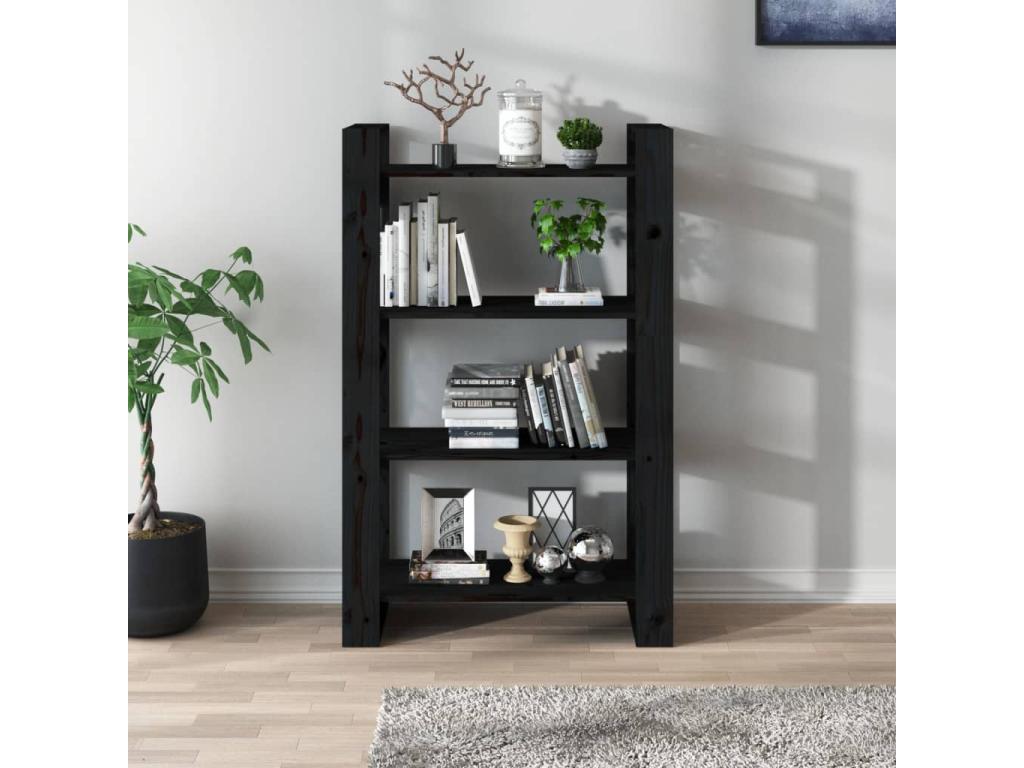 Black Pine Wood Bookcase, 80 x 35 x 125 cm