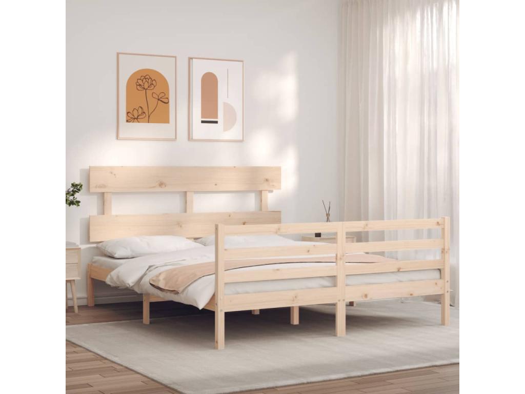 Natural Solid Wood Bed Frame, 160 x 200 cm