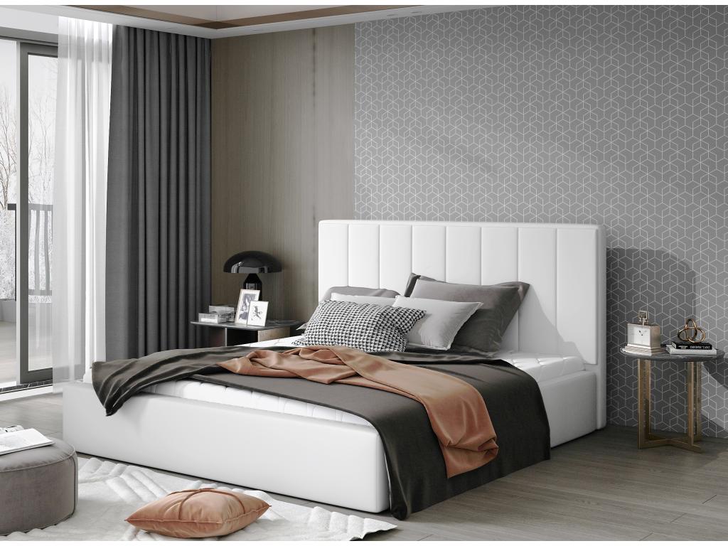 White Leather Bed, 140 x 200 cm