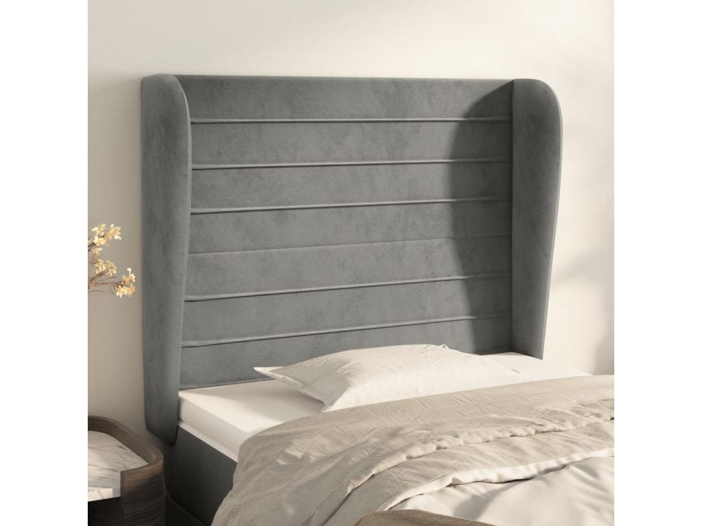 Gray Velvet Bed, 103 x 23 x 118 cm