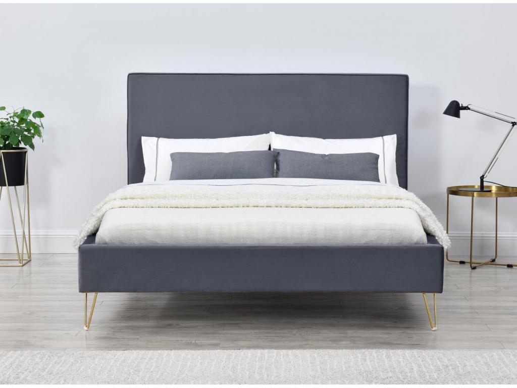 Gray Velvet Bed Frame, 160 x 200 cm