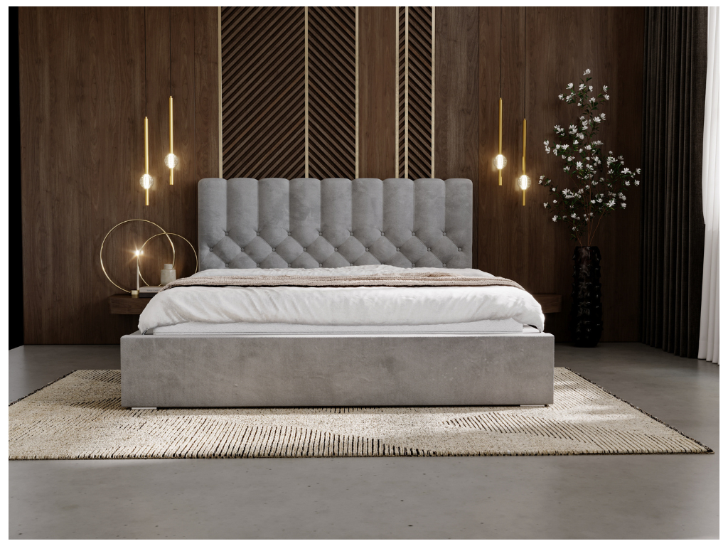 Gray Velvet Bed, 180 x 200 cm