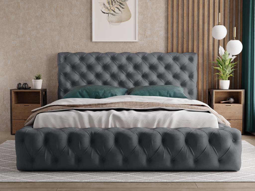 Gray Velvet Bed, 180 x 200 cm - dlz1766585997852