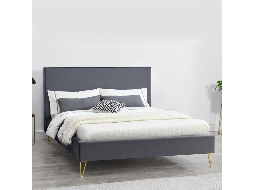 Gray Velvet Bed Frame, 160 x 200 cm