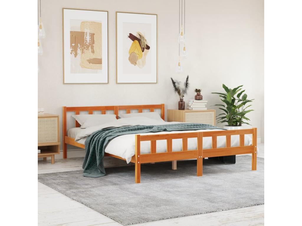Brown Pine Wood Bed Frame, 150 x 200 cm