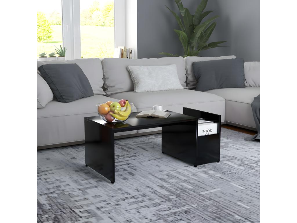 Black Engineered Wood Coffee Table, 90 x 45 x 35 cm