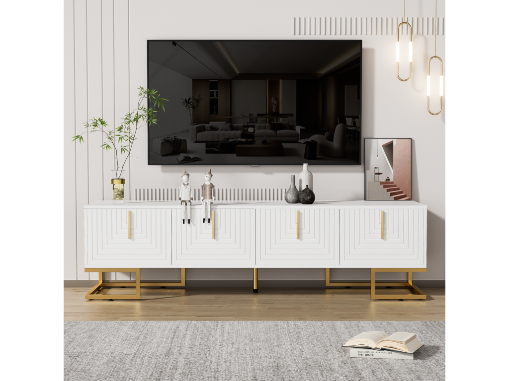 White TV Stand, 170 x 40 x 45.5 cm