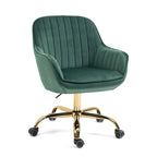 Green Velvet Swivel Chair With High Back, Adjustable Working Chair With Gold Base