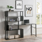Home Office Computer Desk L-Shaped Corner Table, Rotating Computer Table with 5-Tier Bookshelf