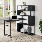 Home Office Computer Desk L-Shaped Corner Table, Rotating Computer Table with 5-Tier Bookshelf