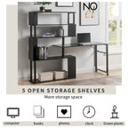 Home Office Computer Desk L-Shaped Corner Table, Rotating Computer Table with 5-Tier Bookshelf