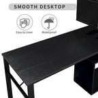 Home Office Computer Desk L-Shaped Corner Table, Rotating Computer Table with 5-Tier Bookshelf