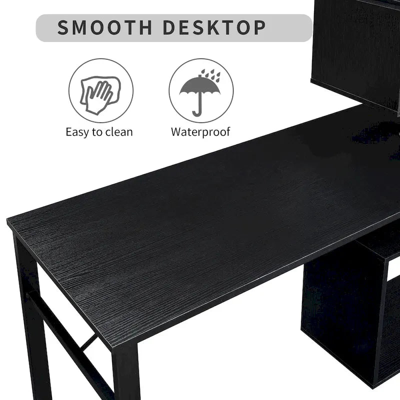 Home Office Computer Desk L-Shaped Corner Table, Rotating Computer Table with 5-Tier Bookshelf
