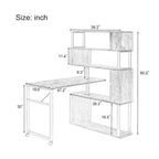 Home Office Computer Desk L-Shaped Corner Table, Rotating Computer Table with 5-Tier Bookshelf