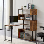 Home Office Computer Desk L-Shaped Corner Table, Rotating Computer Table with 5-Tier Bookshelf