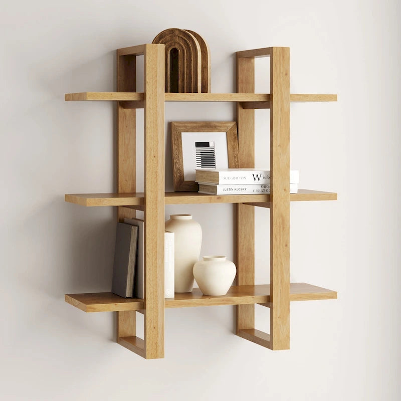 Nathan James Benji Floating Wall Book Shelves, 3-Tier Display Shelf, Decorative Modular Shelf in Solid Wood