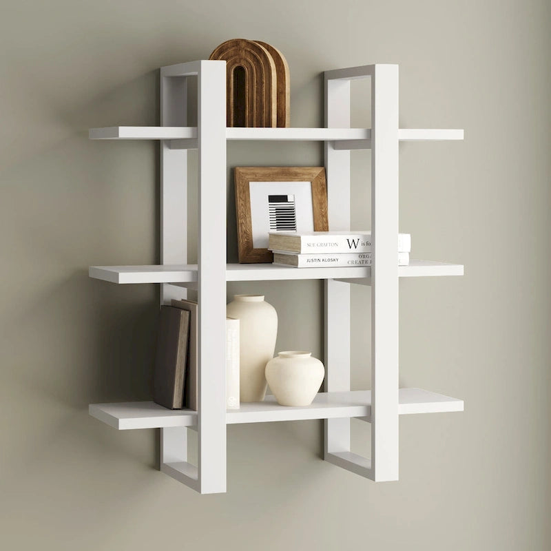 Nathan James Benji Floating Wall Book Shelves, 3-Tier Display Shelf, Decorative Modular Shelf in Solid Wood