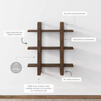 Nathan James Benji Floating Wall Book Shelves, 3-Tier Display Shelf, Decorative Modular Shelf in Solid Wood