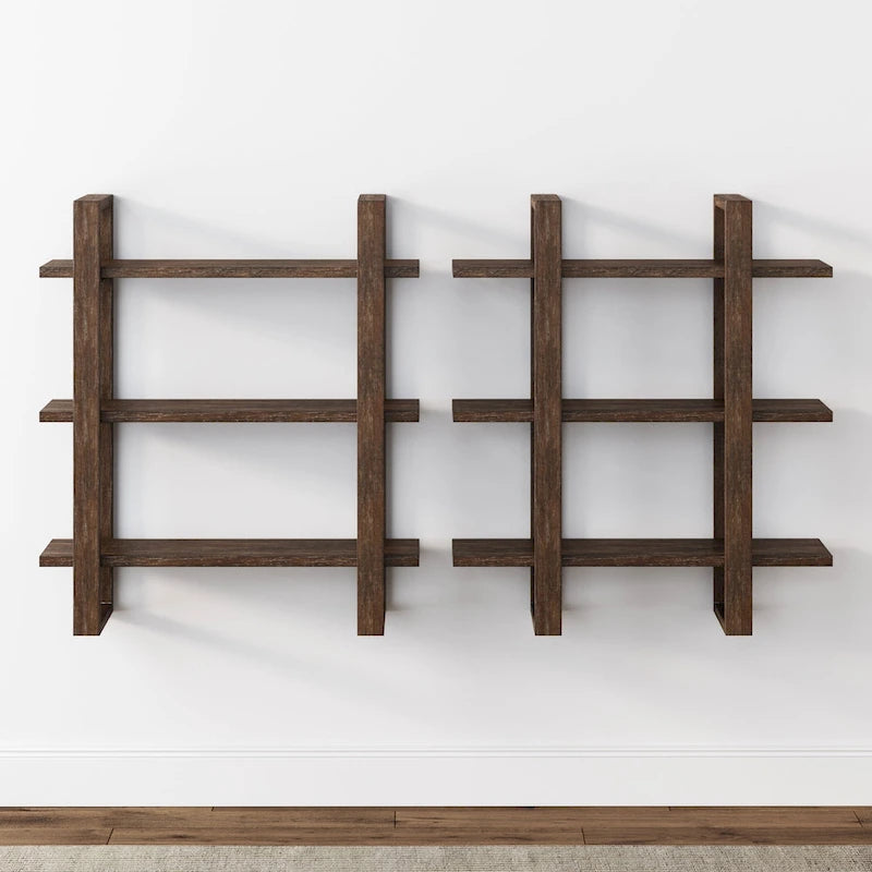 Nathan James Benji Floating Wall Book Shelves, 3-Tier Display Shelf, Decorative Modular Shelf in Solid Wood
