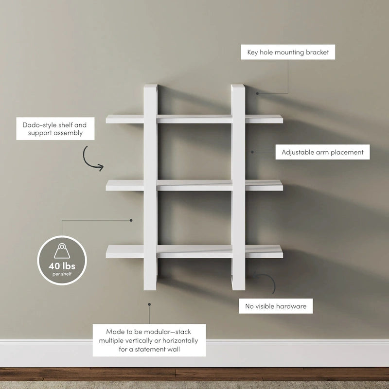 Nathan James Benji Floating Wall Book Shelves, 3-Tier Display Shelf, Decorative Modular Shelf in Solid Wood