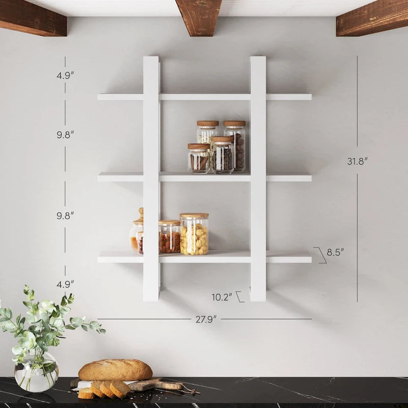 Nathan James Benji Floating Wall Book Shelves, 3-Tier Display Shelf, Decorative Modular Shelf in Solid Wood