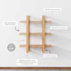 Nathan James Benji Floating Wall Book Shelves, 3-Tier Display Shelf, Decorative Modular Shelf in Solid Wood