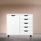 5-Drawer Wood Storage Dresser Cabinet with Wheels - Craft Organizer and Makeup Drawer Unit for Closet and Bedroom