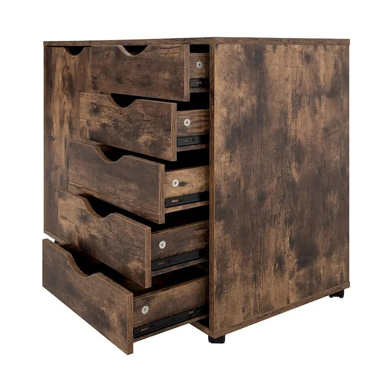 5-Drawer Wood Storage Dresser Cabinet with Wheels - Craft Organizer and Makeup Drawer Unit for Closet and Bedroom