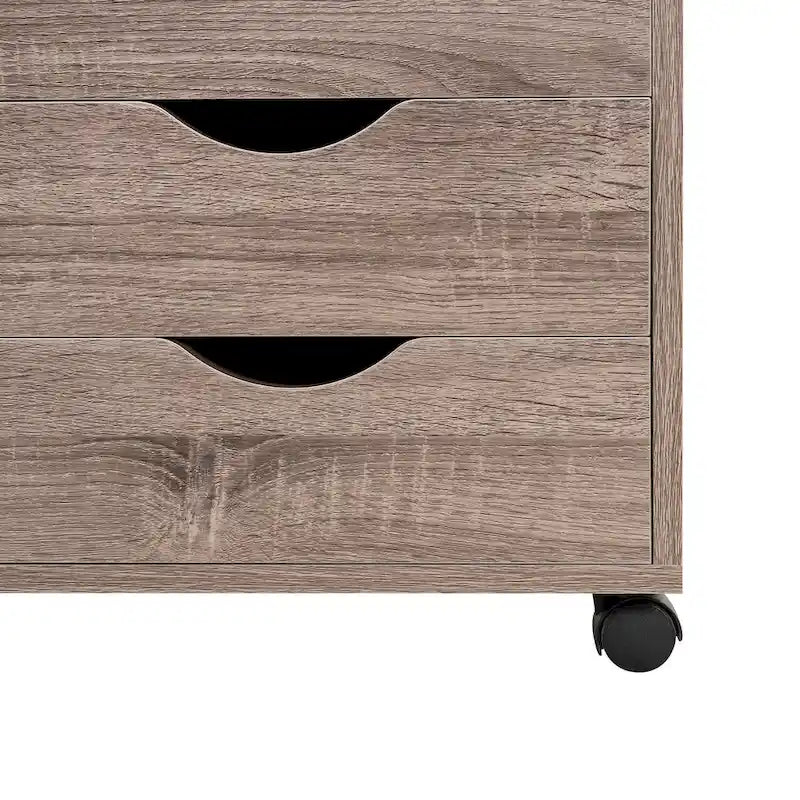 5-Drawer Wood Storage Dresser Cabinet with Wheels - Craft Organizer and Makeup Drawer Unit for Closet and Bedroom