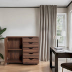 5-Drawer Wood Storage Dresser Cabinet with Wheels - Craft Organizer and Makeup Drawer Unit for Closet and Bedroom