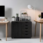 5-Drawer Wood Storage Dresser Cabinet with Wheels - Craft Organizer and Makeup Drawer Unit for Closet and Bedroom