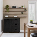 5-Drawer Wood Storage Dresser Cabinet with Wheels - Craft Organizer and Makeup Drawer Unit for Closet and Bedroom