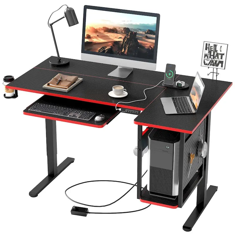 57 inch Electric Standing Desk Adjustable Height L Shaped Desk with Keyboard Tray and Host Shelf