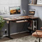 57 inch Electric Standing Desk Adjustable Height L Shaped Desk with Keyboard Tray and Host Shelf