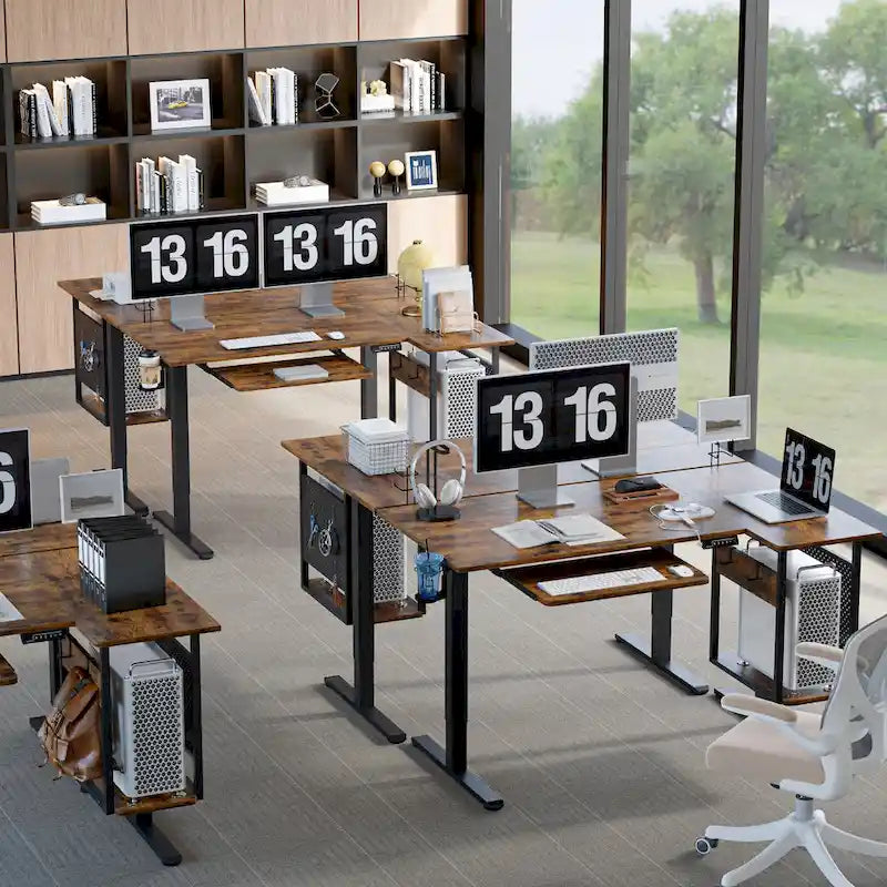 57 inch Electric Standing Desk Adjustable Height L Shaped Desk with Keyboard Tray and Host Shelf