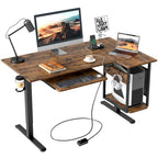57 inch Electric Standing Desk Adjustable Height L Shaped Desk with Keyboard Tray and Host Shelf