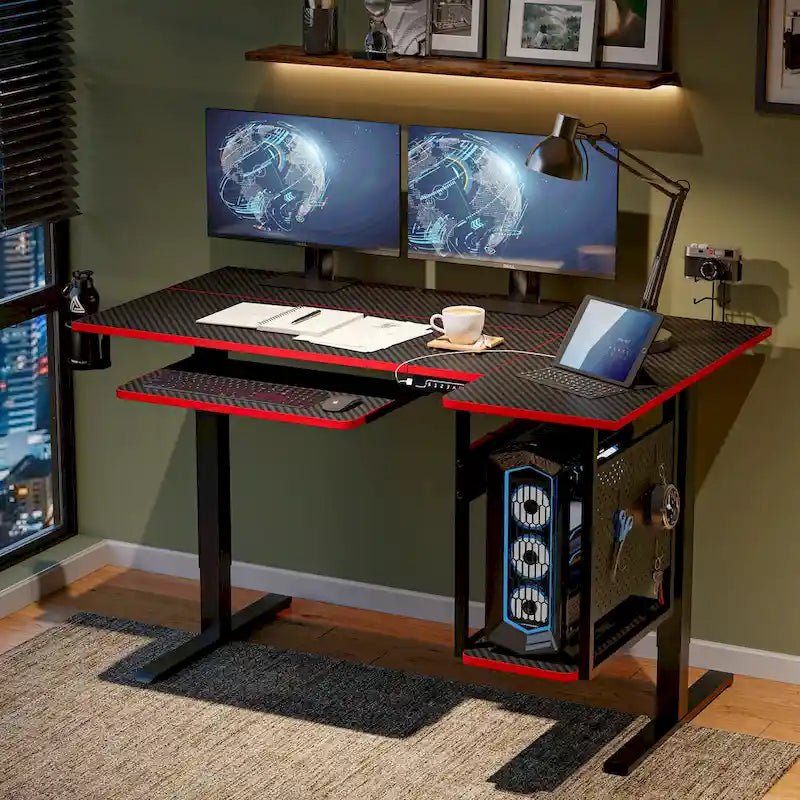 57 inch Electric Standing Desk Adjustable Height L Shaped Desk with Keyboard Tray and Host Shelf