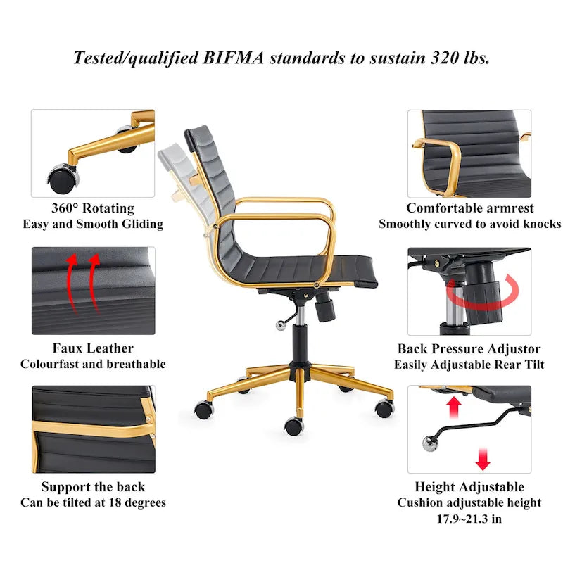LUXMOD Ribbed Home Office Computer Chair Desk Chair