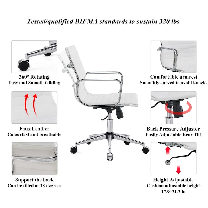 LUXMOD Ribbed Home Office Computer Chair Desk Chair